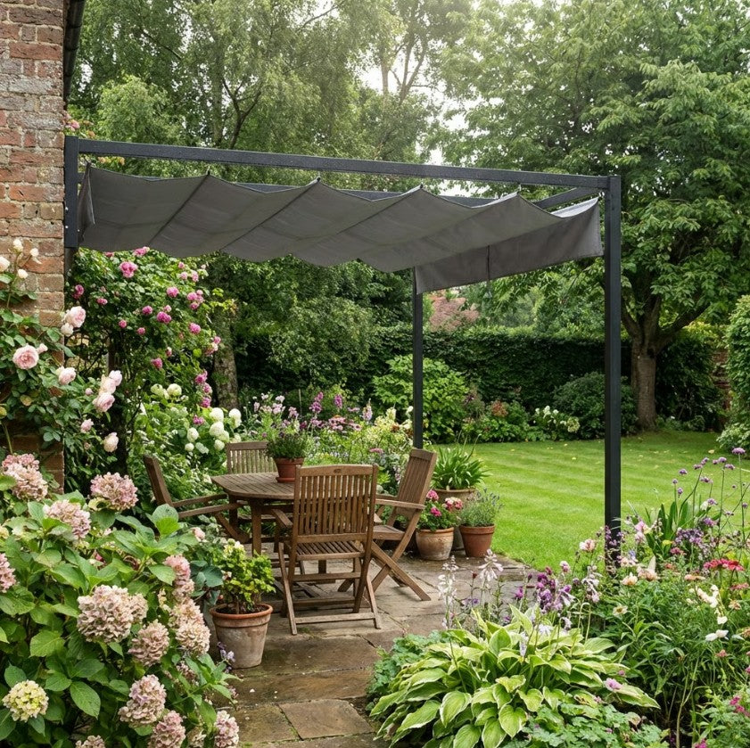 3m x 4m Lean-To Metal Pergola – Wall Mounted Garden Cover