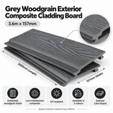 Grey Woodgrain Composite Wall Cladding Board – 3.6m x 157mm