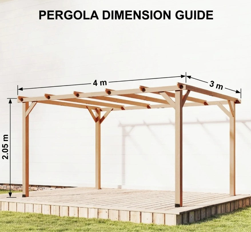 4x3m Wooden Pergola Kit with Triangle Supports – Garden Gazebo Grape Trellis Frame, 6-Beam Maple Wood-Effect Design