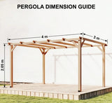 4x3m Wooden Pergola Kit with Triangle Supports – Garden Gazebo Grape Trellis Frame, 6-Beam Maple Wood-Effect Design