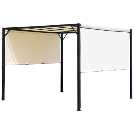 3m x 3m Metal Pergola – Cream Frame with Beige Canopy Roof