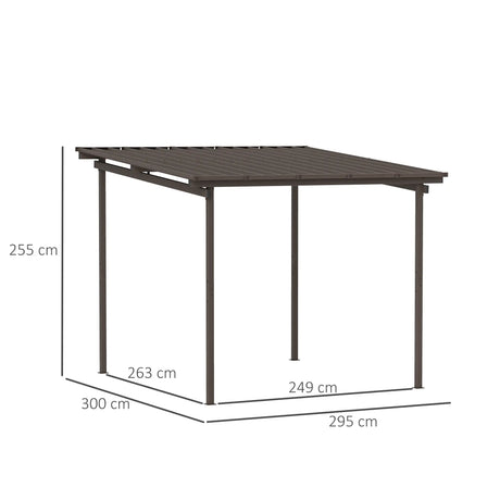3m x 3m Lean-To Metal Pergola – Brown Wall Mounted Outdoor Patio Shade Shelter