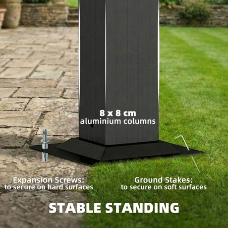 3.6m x 3m Lean-To Metal Pergola with Polycarbonate Hardtop Roof & Drainage Gutters – Aluminium Wall-Mounted Gazebo Patio Cover, Modern Outdoor Shelter, Dark Grey