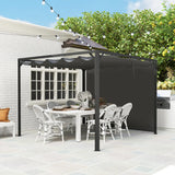 3m x 3m Aluminium Pergola – Dark Grey Retractable Roof with Side Wall, Outdoor Patio Shade Shelter