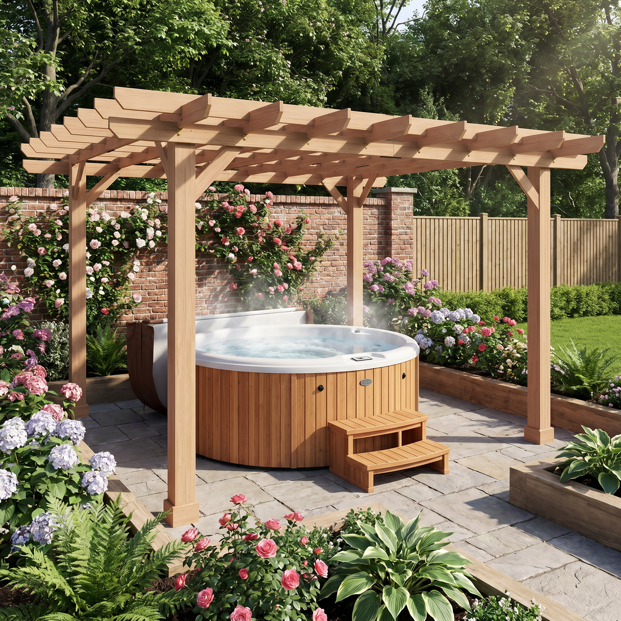 3.6x3.6m Wooden Garden Pergola Kit – Dark Brown Pergola Gazebo Grape Trellis with Stable Support Structure