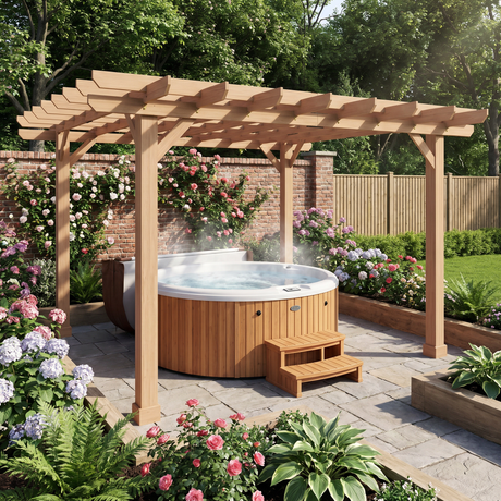 3.6x3.6m Wooden Garden Pergola Kit – Dark Brown Pergola Gazebo Grape Trellis with Stable Support Structure