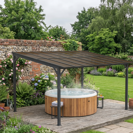 3m x 4.3m Metal Pergola – Waterproof Polycarbonate Roof UPF50+, Outdoor Patio Garden Shade Shelter