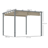 3m x 3m Retractable Roof Pergola – Grey Outdoor Shade Canopy Roof, Patio Garden Shelter