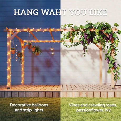 4x3m Wooden Pergola Kit with Triangle Supports – Garden Gazebo Grape Trellis Frame, 6-Beam Maple Wood-Effect Design