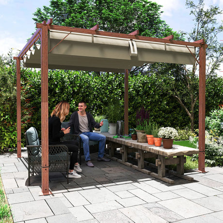 3m x 3m Aluminium Pergola – Retractable Canopy Roof, Wood Effect