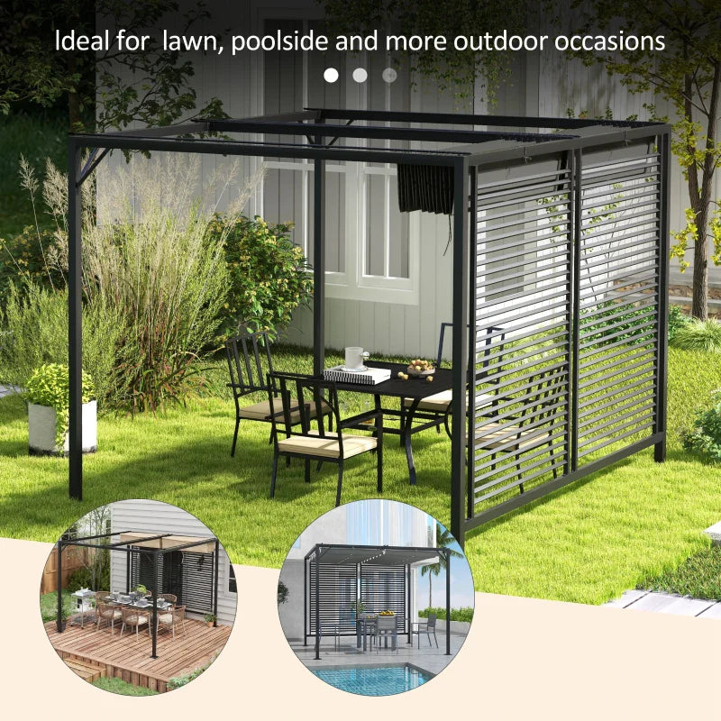 3m x 2.8m Metal Pergola – Grey Fabric Retractable Roof, Outdoor Patio Garden Shade Shelter