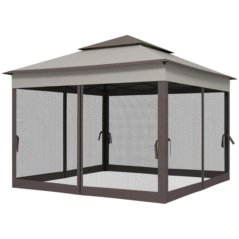 3.25m x 3.25m Metal Gazebo with Curtains - Brown/Grey
