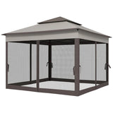 3.25m x 3.25m Metal Gazebo with Curtains - Brown/Grey