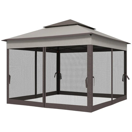 3.25m x 3.25m Metal Gazebo with Curtains - Brown/Grey