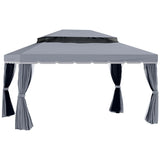 3 x 4m Dark Grey Aluminium Garden Gazebo - Marquee Canopy Shelter Pavilion Tent with Nets and Curtains for Outdoor Parties