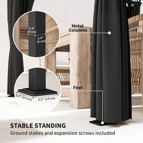 3m x 3m Retractable Roof Pergola – Dark Grey Canopy with Curtains, Outdoor Patio Shade Shelter