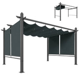 4m x 3m Garden Pergola with Retractable Roof Canopy & Roll-Up Side Panels – Modern Outdoor Gazebo Shelter, Adjustable Sun Shade Patio Cover, Dark Grey