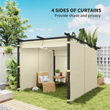 3m x 3m Retractable Roof Pergola – Beige Canopy with Curtains, Outdoor Patio Shade Shelter