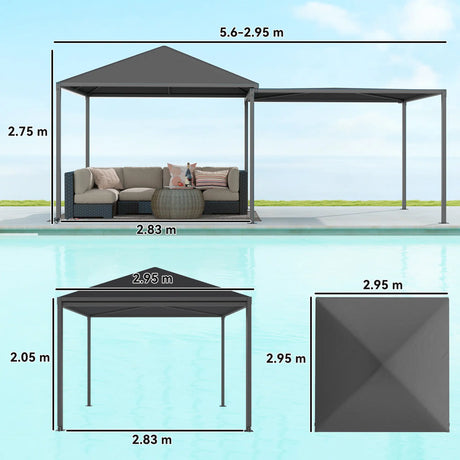 3m x 3m Extendable Metal Hardtop Gazebo with Wheels – Mobile Outdoor Patio Shelter, UV Resistant Roof UPF30+