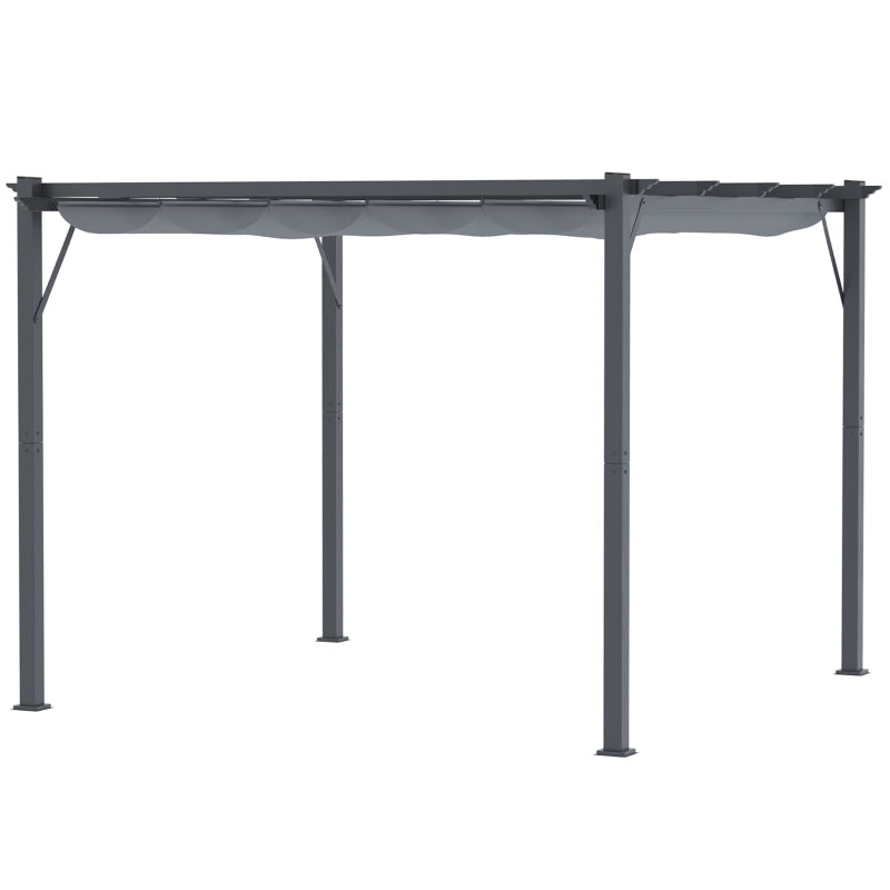 3m x 3m Aluminium Gazebo – Grey Retractable Canopy Roof, Outdoor Patio Shade Shelter