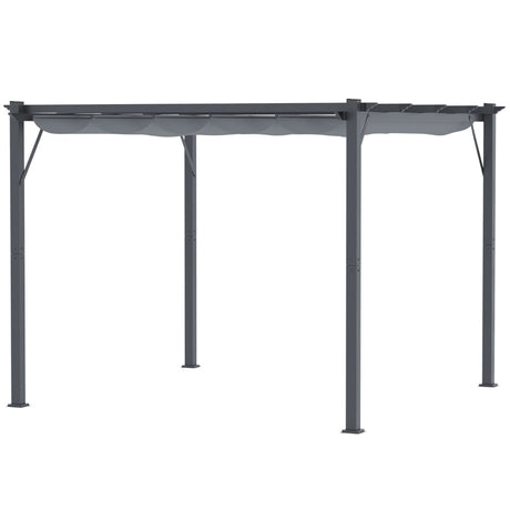 3m x 3m Aluminium Gazebo – Grey Retractable Canopy Roof, Outdoor Patio Shade Shelter