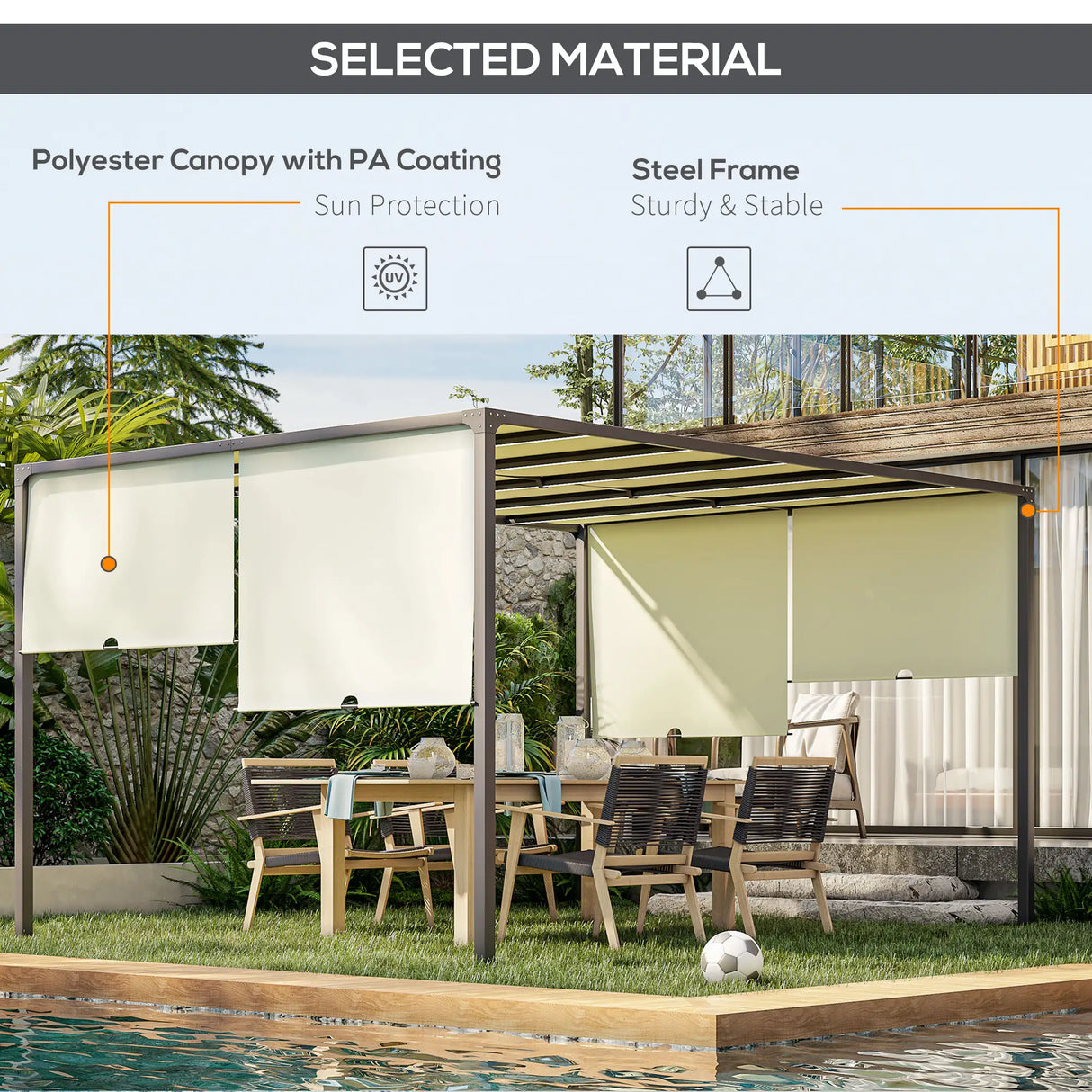 3m x 4m Fully Retractable Metal Garden Pergola – Cream White Canopy Roof with Built-In LED Light Strip, Outdoor Patio Shade Shelter