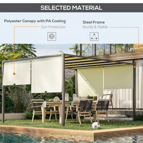 3m x 4m Fully Retractable Metal Garden Pergola – Cream White Canopy Roof with Built-In LED Light Strip, Outdoor Patio Shade Shelter