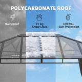 3m x 4m Hardtop Gazebo with 6 mm Polycarbonate Roof, Aluminium Permanent Garden Pavilion with Curtains, Dark Grey Outdoor Patio Canopy for Sun, Rain & Privacy