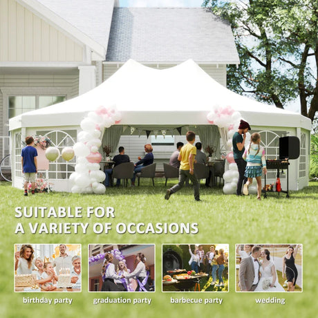10-Sided Decagonal Garden Gazebo Party Tent - Heavy Duty Metal Frame Canopy (8.9m x 6.5m) - White