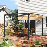 3m x 3m Aluminium Pergola – Khaki Retractable Roof with Side Wall, Outdoor Patio Shade Shelter