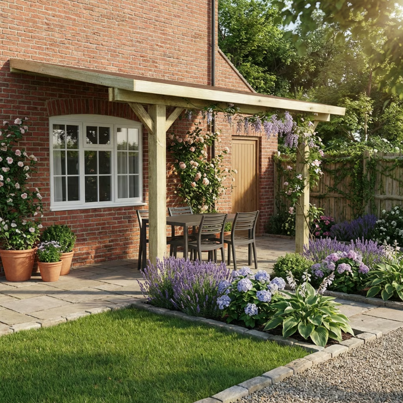 Wooden Gazebo – Katepal Brown Shingle Roof – Lean-To Design - Premium Weatherproof Garden Shelter