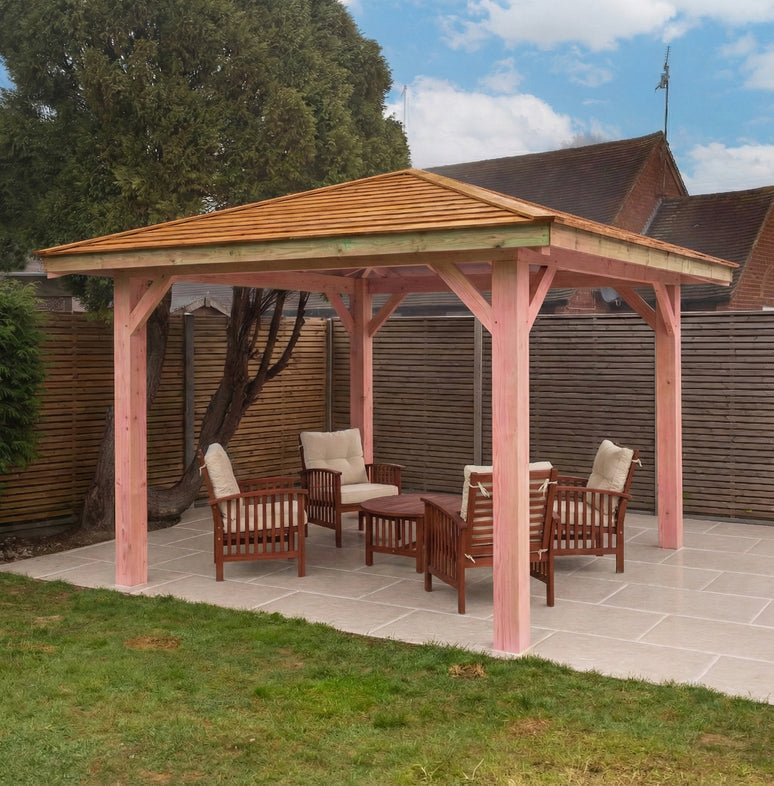 Planed Larch 4-Pitch Gazebo with Cedar Featheredge Roof