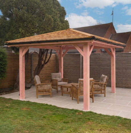 Planed Larch 4-Pitch Gazebo with Cedar Shingle Roof