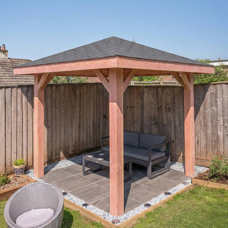 Planed Larch 4-Pitch Gazebo with Katepal Grey Shingle Roof