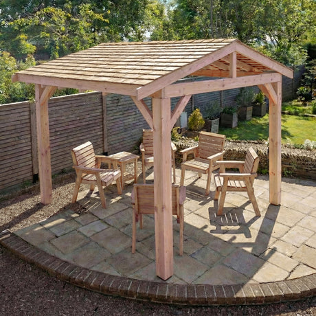 Planed Larch Apex Gazebo with Cedar Shingles – No Overhang Design