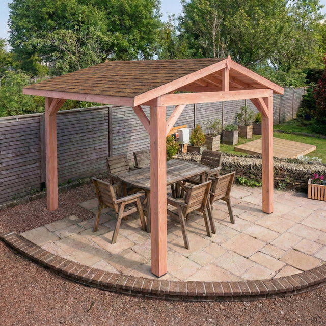 Larch Rough Sawn Gazebo - With Katepal Shingles Brown - No Overhang