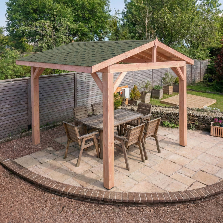 Larch Rough Sawn Gazebo - With Katepal Shingles Green - No Overhang