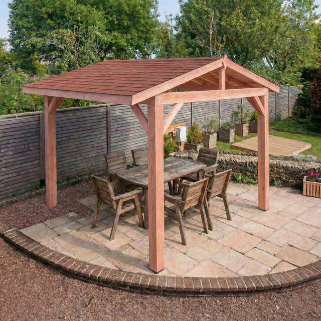 Larch Rough Sawn Gazebo - With Katepal Shingles Red - No Overhang