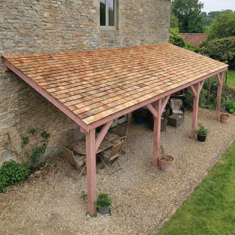 Planed Larch Lean-To Gazebo with Cedar Shingle Roof