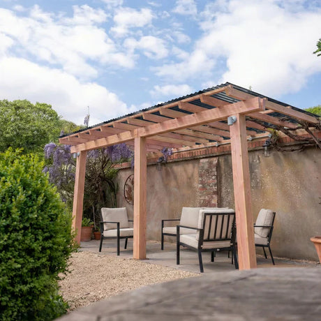 Planed Larch Lean-To Gazebo with Metal Corrugated Roof