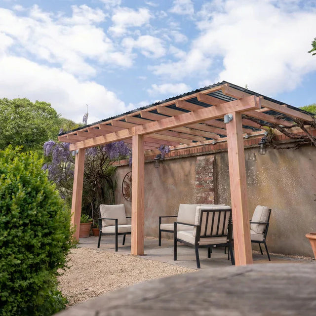 Planed Larch Lean-To Gazebo with Metal Corrugated Roof