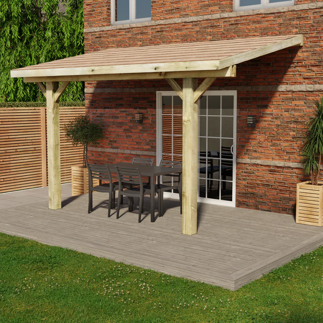 Wooden Lean-To Gazebo with Cedar Shingle Roof – Space-Saving Garden Shelter