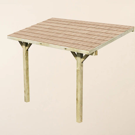 Wooden Lean-To Gazebo with Cedar Shingle Roof – Space-Saving Garden Shelter