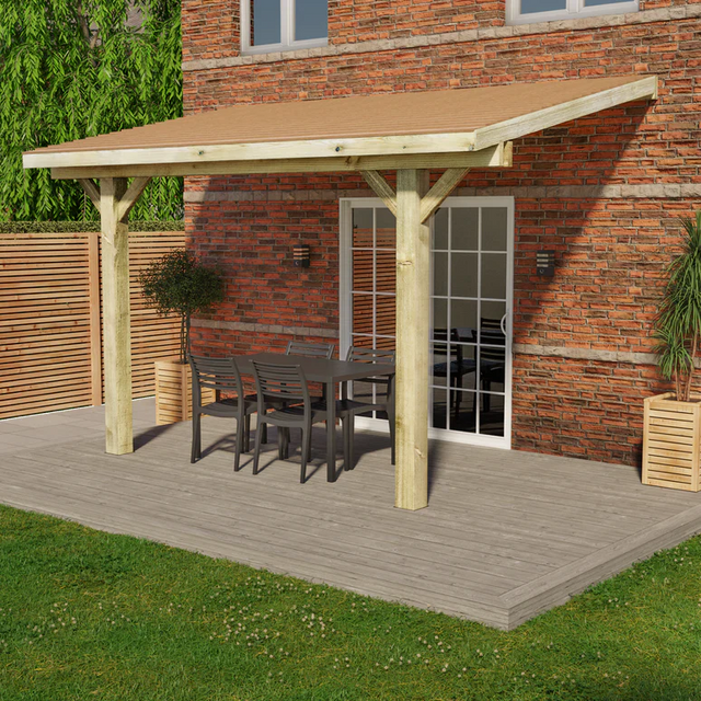 Wooden Lean-To Gazebo with Cedar Featheredge Roof – Space-Saving Garden Shelter