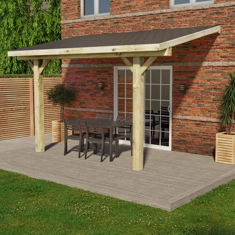 Wooden Lean-To Gazebo with Katepal Black Shingle Roof - Modern Weatherproof Garden Shelter