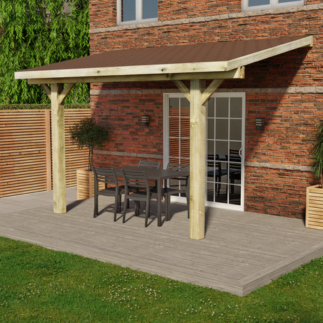 Wooden Gazebo – Katepal Brown Shingle Roof – Lean-To Design - Premium Weatherproof Garden Shelter