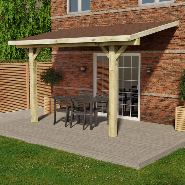 Wooden Gazebo – Katepal Brown Shingle Roof – Lean-To Design - Premium Weatherproof Garden Shelter