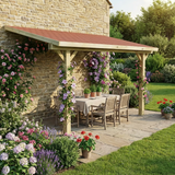 Wooden Lean-To Gazebo with Red Katepal Shingle Roof - Premium Wall-Mounted Garden Gazebo