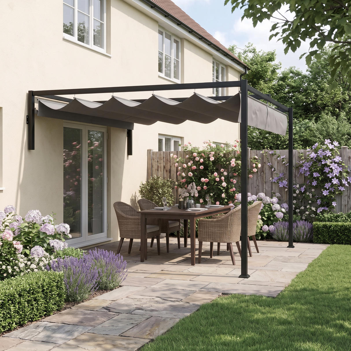 2m x 3m Lean-To Pergola – Dark Grey Wall Mounted Patio Cover