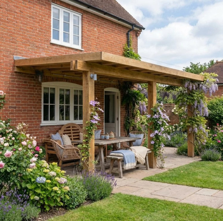 Oak Wooden Gazebo - Cedar Featheredge Roof - Lean-To Design